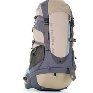 The North Face W Terra 40 Backpack in Gray and Tan and blue hiking